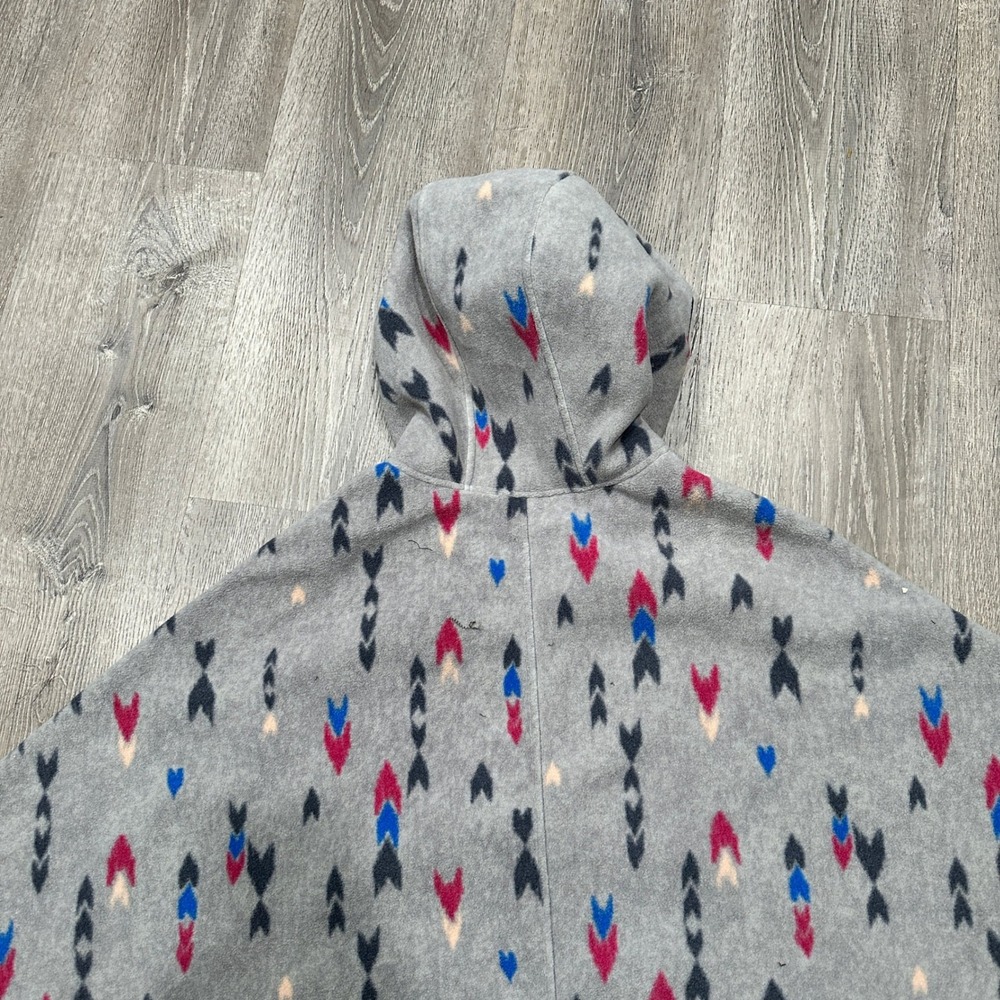 Patagonia Synchilla Fleece Poncho Grey Geometric Full Zip Hooded Cape M/L 25285 - Picture 12 of 14